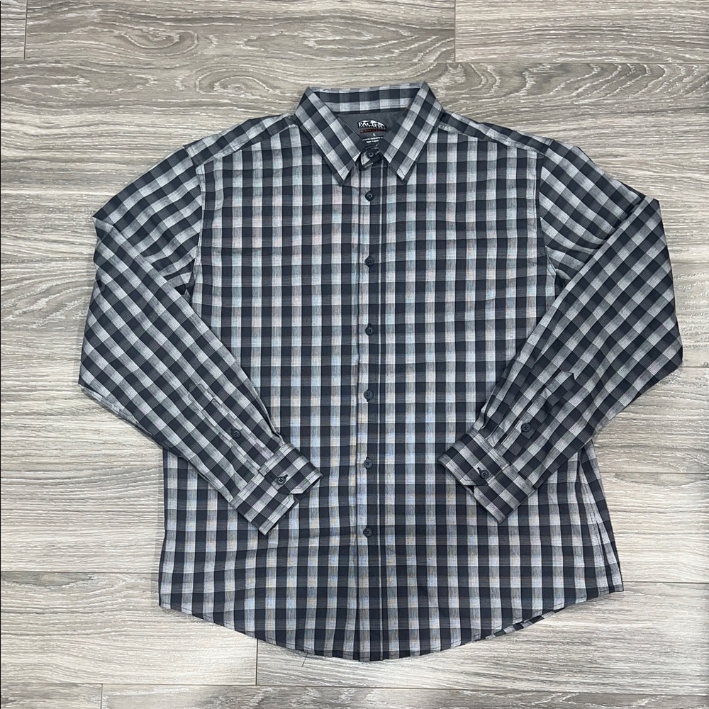 Pacific Outfitters Men's Plaid Button Down Shirt - Black and Gray